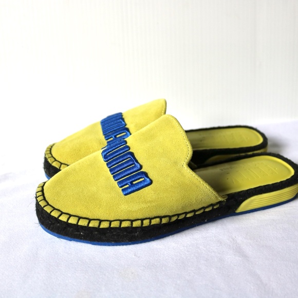 Fenty X Puma Embroidered Espadrilles Suede Slip On Sliders Yellow/Green Blue - Picture 2 of 10
